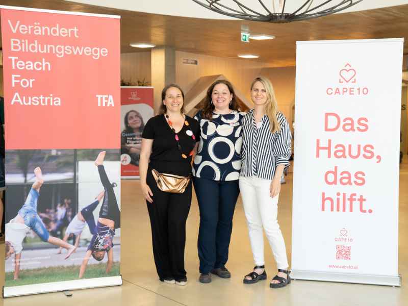 v.l.n.r: Andrea Hradelovics (CAPE 10), Barbara Walenta (Teach for Austria) und Denise Böhm-Laminger (CAPE 10)